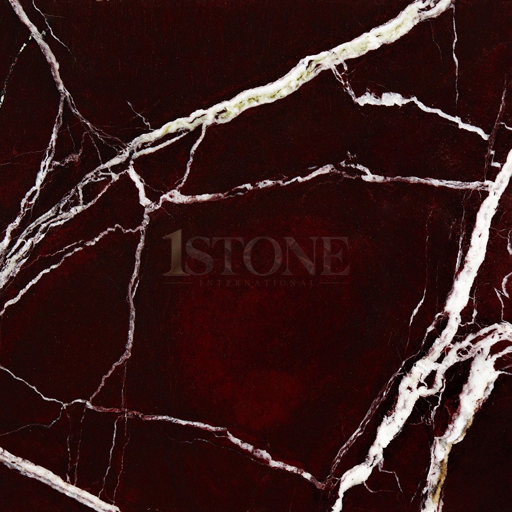 Deep burgundy marble with sweeping ivory veins