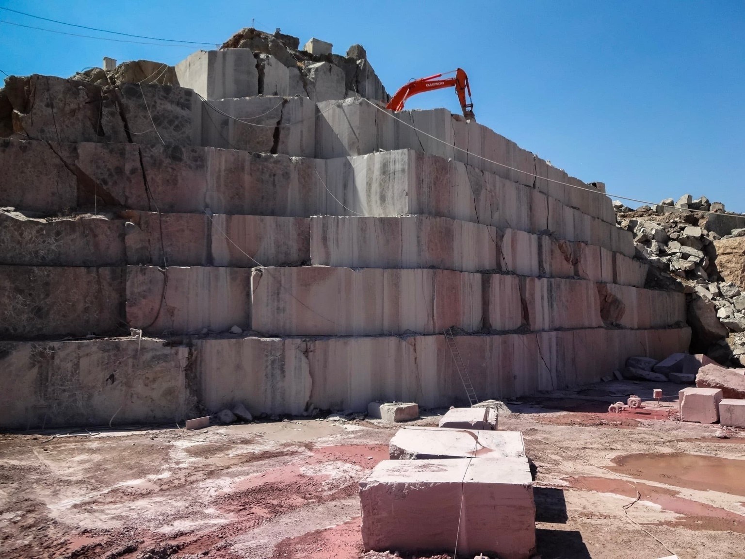 Terraced quarry with exposed natural stone